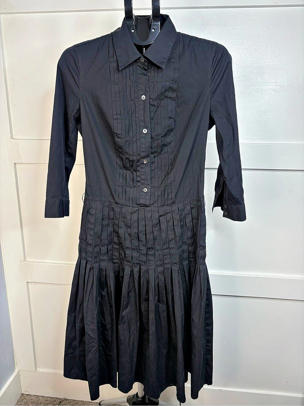 KULSON Made in Italy Black Pleated Shirtwaist Midi Dress Size 42